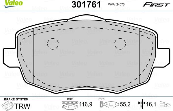 Valeo 301761 - Kit de plaquettes de frein, frein à disque cwaw.fr