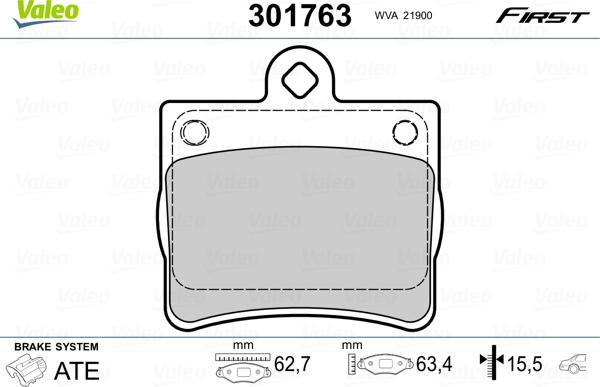 Valeo 301763 - Kit de plaquettes de frein, frein à disque cwaw.fr