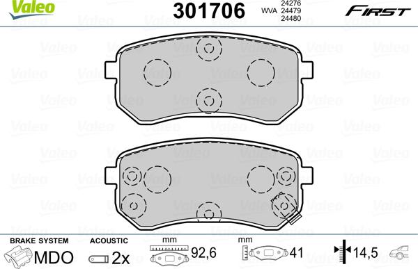 Valeo 301706 - Kit de plaquettes de frein, frein à disque cwaw.fr