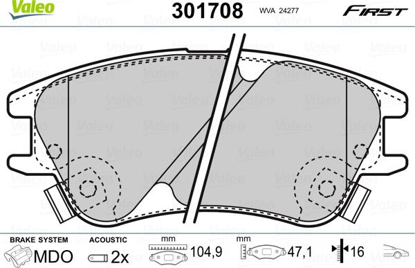 Valeo 301708 - Kit de plaquettes de frein, frein à disque cwaw.fr