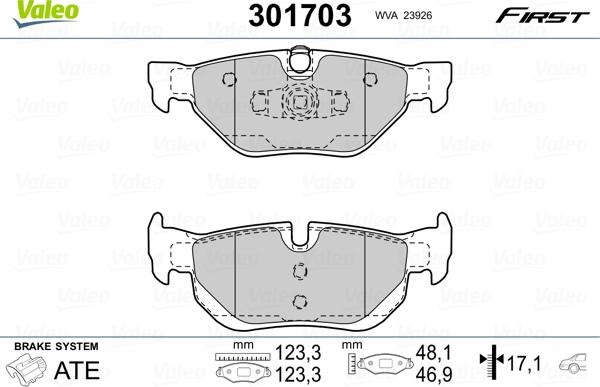 Valeo 301703 - Kit de plaquettes de frein, frein à disque cwaw.fr