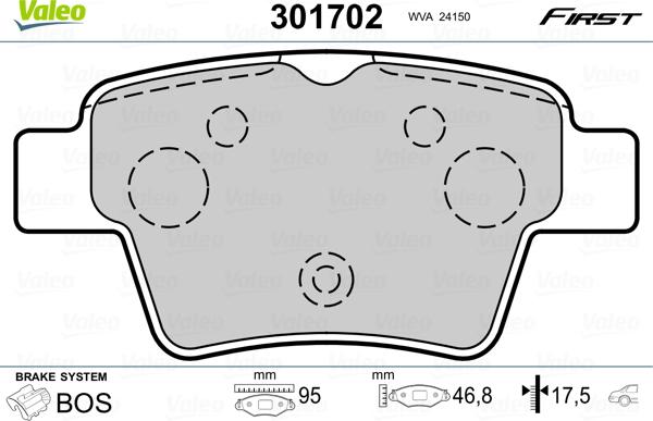 Valeo 301702 - Kit de plaquettes de frein, frein à disque cwaw.fr