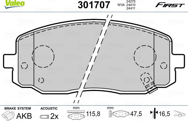 Valeo 301707 - Kit de plaquettes de frein, frein à disque cwaw.fr