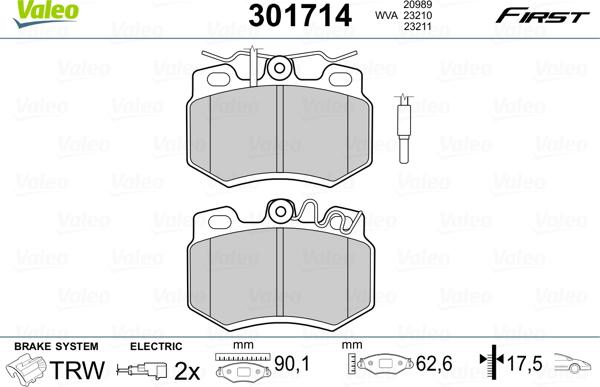 Valeo 301714 - Kit de plaquettes de frein, frein à disque cwaw.fr