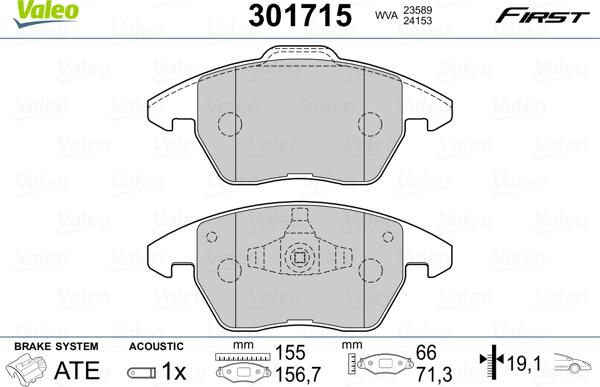 Valeo 301715 - Kit de plaquettes de frein, frein à disque cwaw.fr