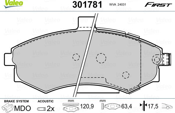 Valeo 301781 - Kit de plaquettes de frein, frein à disque cwaw.fr