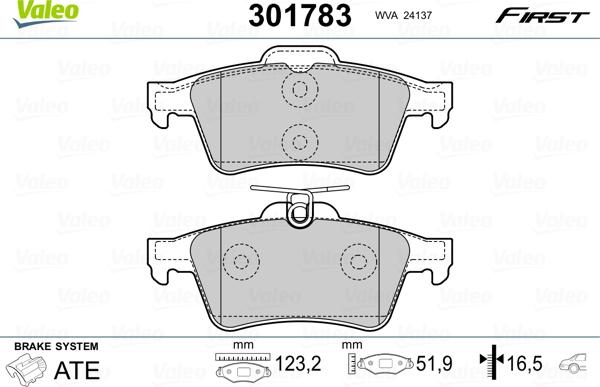 Valeo 301783 - Kit de plaquettes de frein, frein à disque cwaw.fr