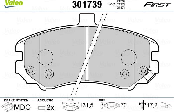 Valeo 301739 - Kit de plaquettes de frein, frein à disque cwaw.fr