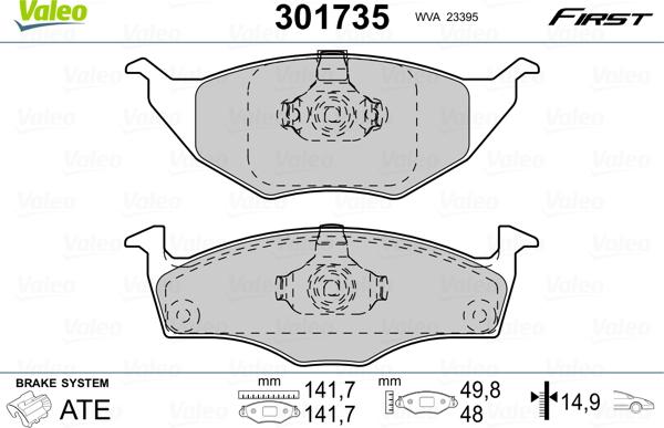 Valeo 301735 - Kit de plaquettes de frein, frein à disque cwaw.fr