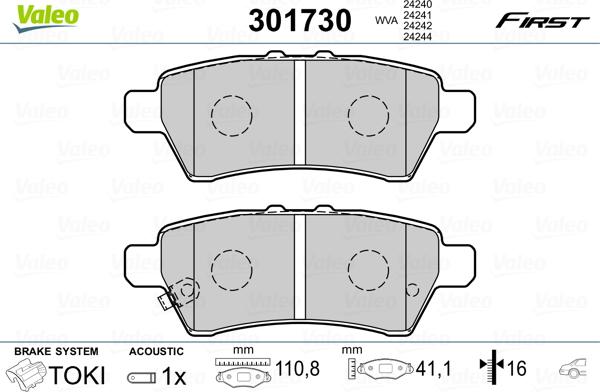 Valeo 301730 - Kit de plaquettes de frein, frein à disque cwaw.fr