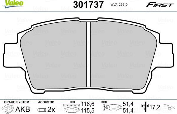 Valeo 301737 - Kit de plaquettes de frein, frein à disque cwaw.fr