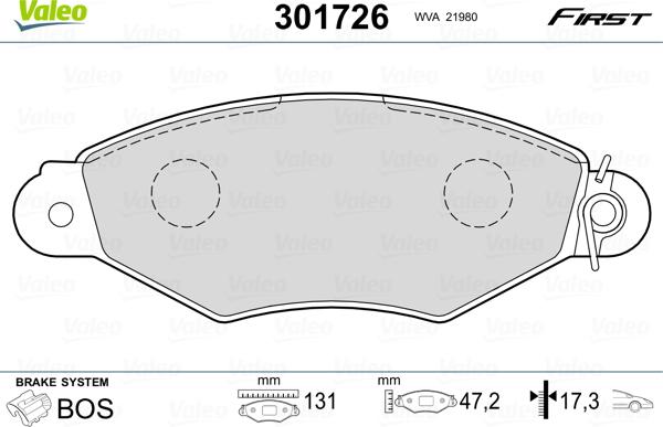 Valeo 301726 - Kit de plaquettes de frein, frein à disque cwaw.fr