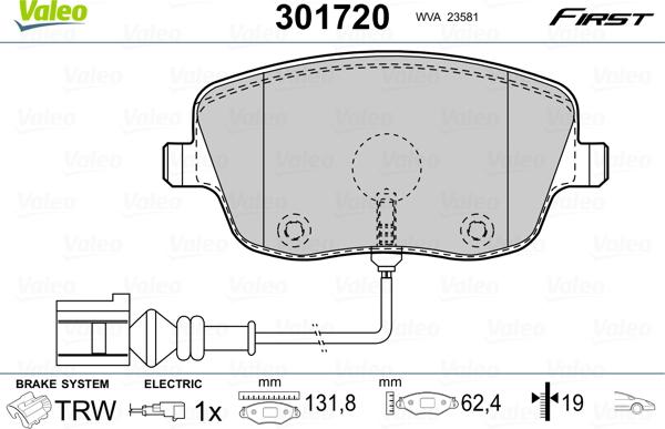 Valeo 301720 - Kit de plaquettes de frein, frein à disque cwaw.fr