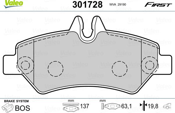 Valeo 301728 - Kit de plaquettes de frein, frein à disque cwaw.fr