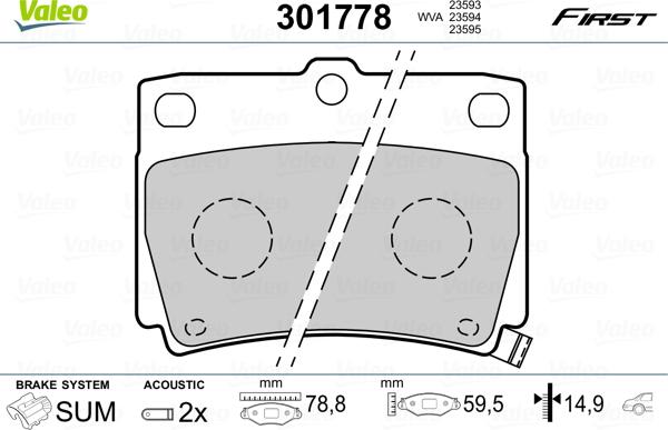 Valeo 301778 - Kit de plaquettes de frein, frein à disque cwaw.fr