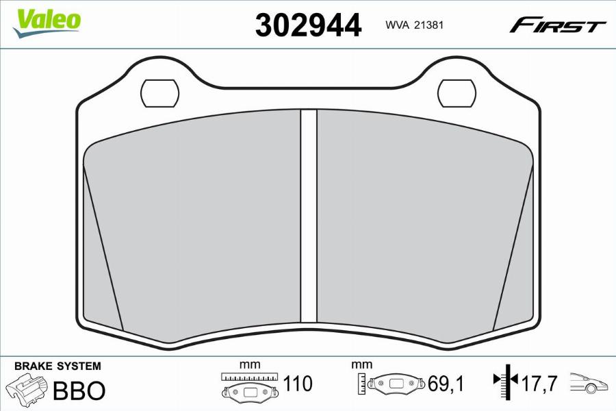 Valeo 302944 - Kit de plaquettes de frein, frein à disque cwaw.fr