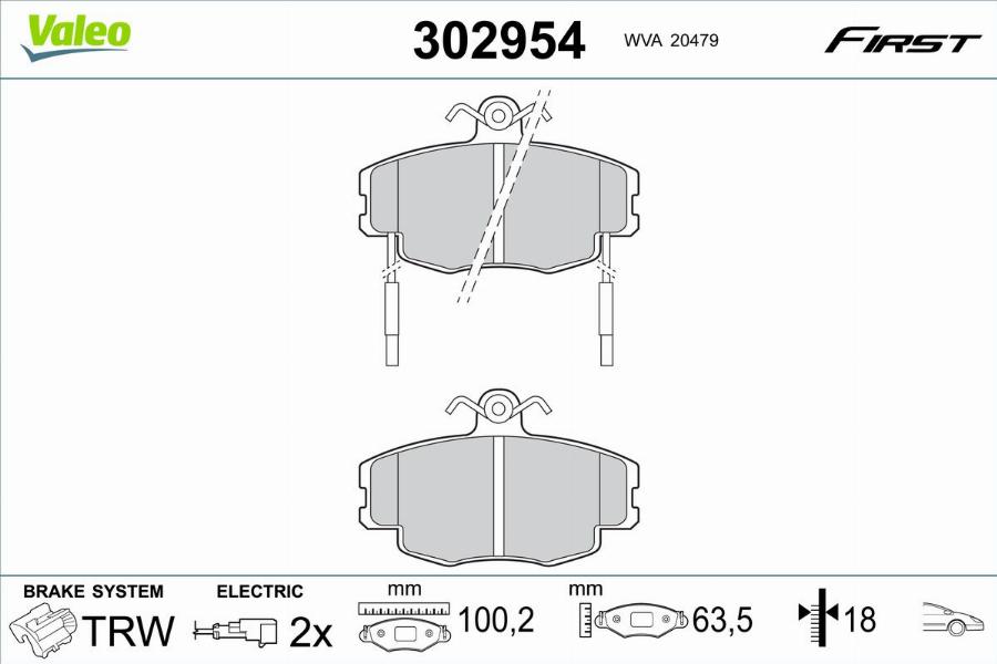 Valeo 302954 - Kit de plaquettes de frein, frein à disque cwaw.fr