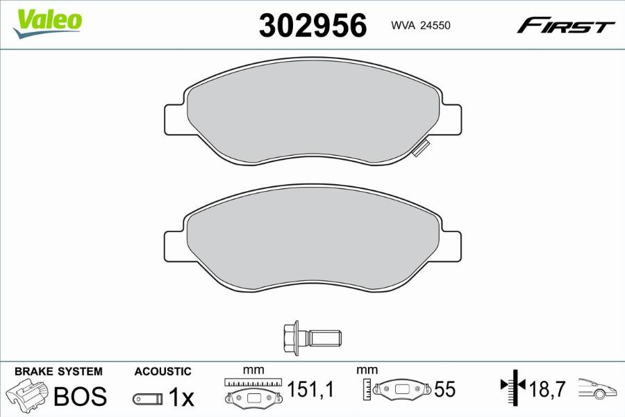 Valeo 302956 - Kit de plaquettes de frein, frein à disque cwaw.fr