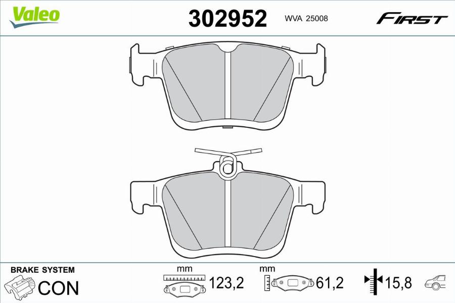 Valeo 302952 - Kit de plaquettes de frein, frein à disque cwaw.fr