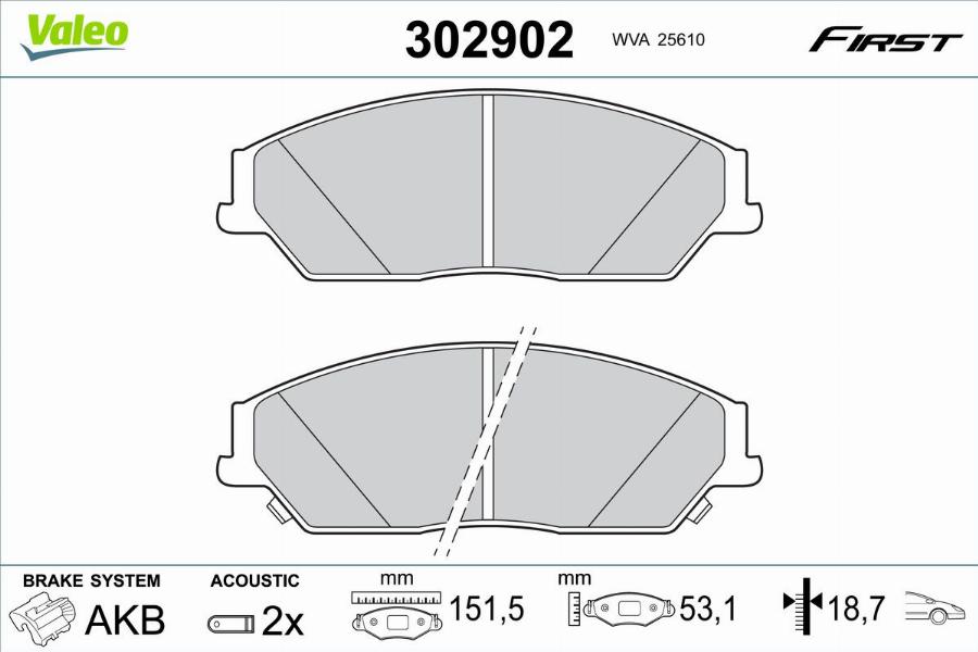 Valeo 302902 - Kit de plaquettes de frein, frein à disque cwaw.fr