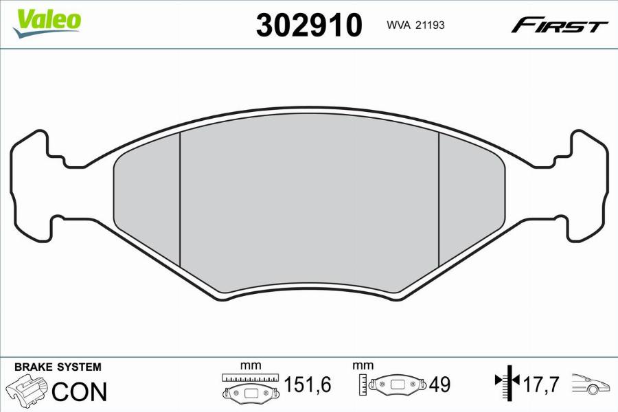 Valeo 302910 - Kit de plaquettes de frein, frein à disque cwaw.fr