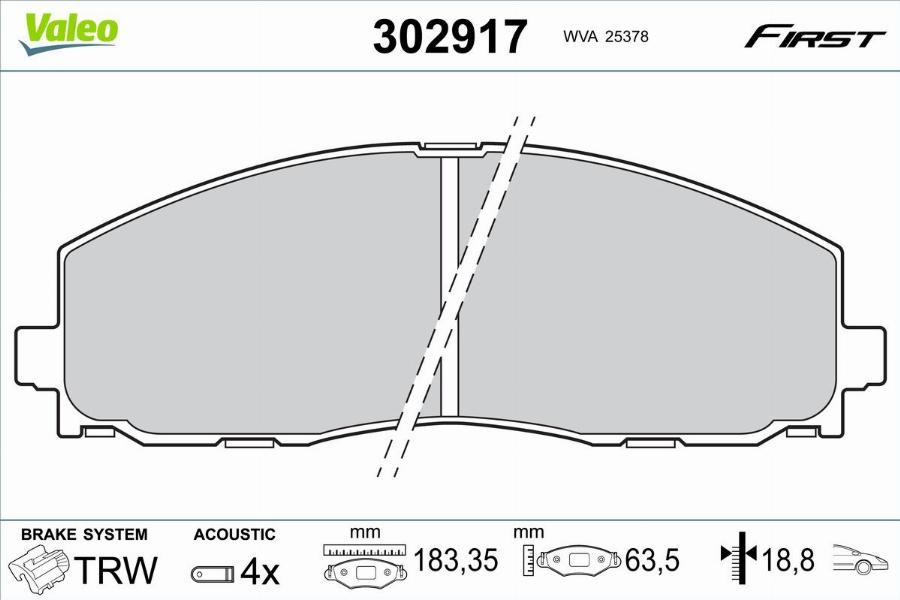 Valeo 302917 - Kit de plaquettes de frein, frein à disque cwaw.fr