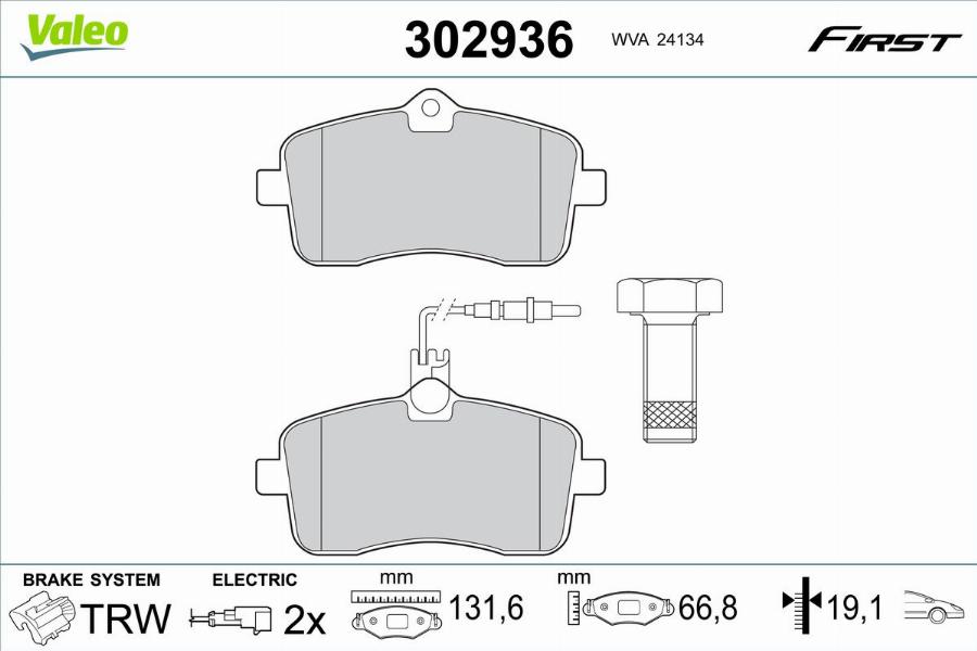 Valeo 302936 - Kit de plaquettes de frein, frein à disque cwaw.fr