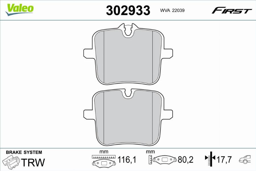 Valeo 302933 - Kit de plaquettes de frein, frein à disque cwaw.fr