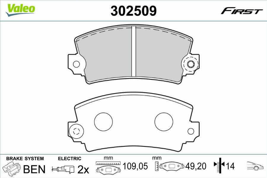 Valeo 302509 - Kit de plaquettes de frein, frein à disque cwaw.fr