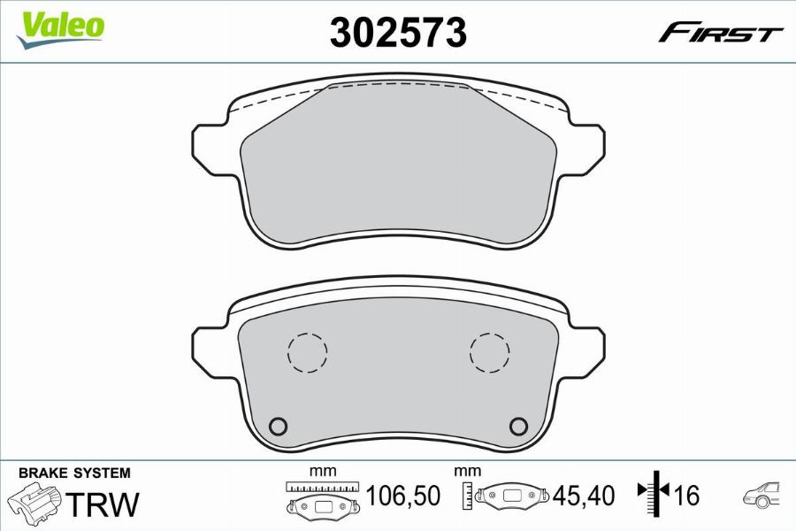 Valeo 302573 - Kit de plaquettes de frein, frein à disque cwaw.fr