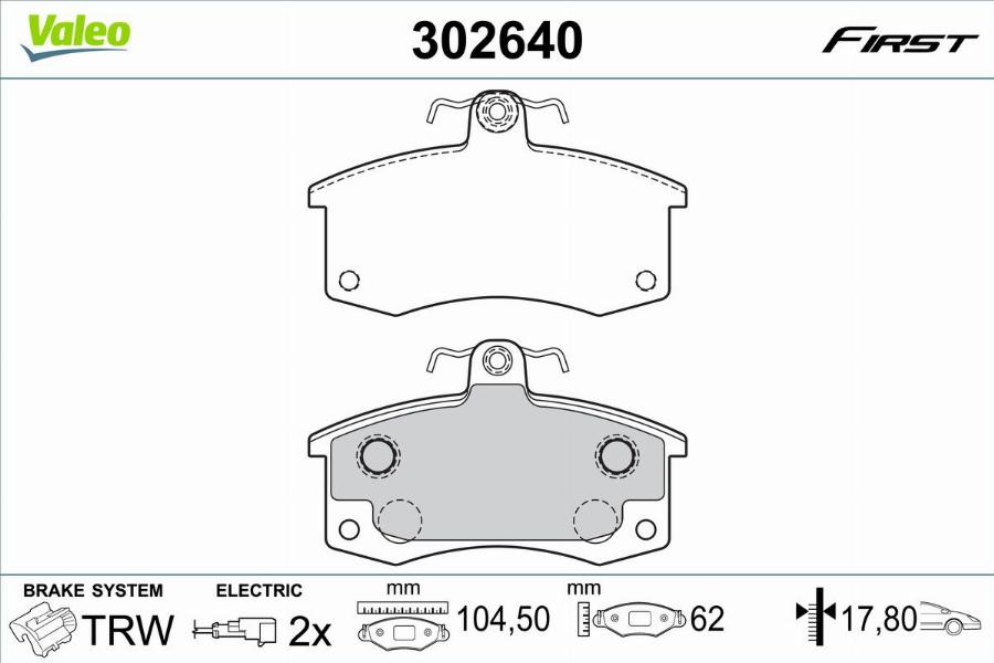 Valeo 302640 - Kit de plaquettes de frein, frein à disque cwaw.fr