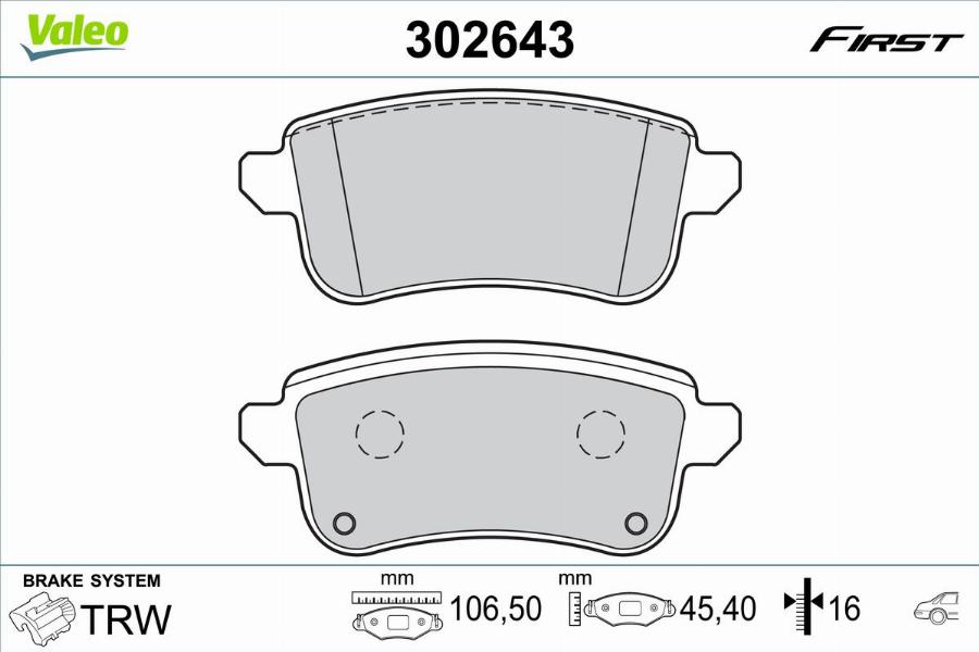 Valeo 302643 - Kit de plaquettes de frein, frein à disque cwaw.fr