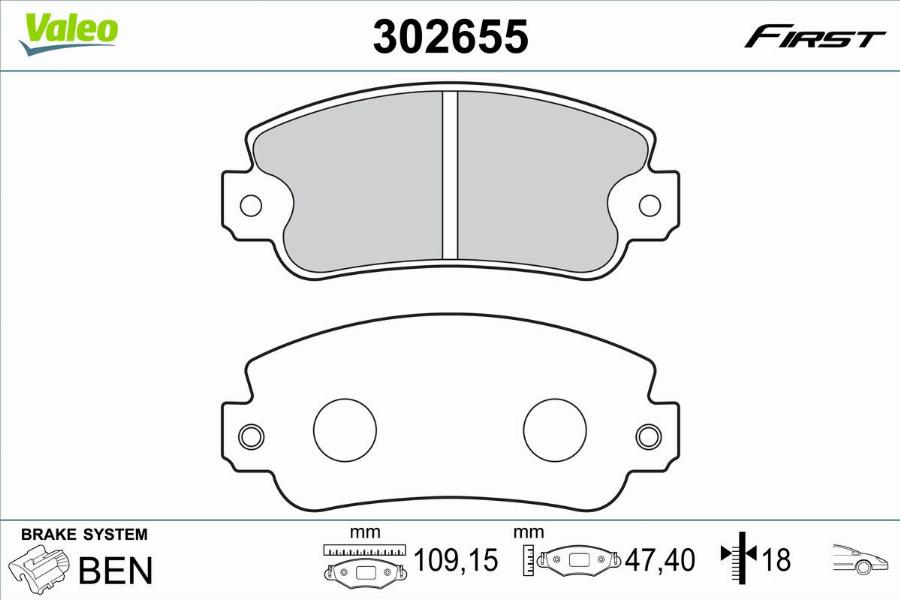 Valeo 302655 - Kit de plaquettes de frein, frein à disque cwaw.fr