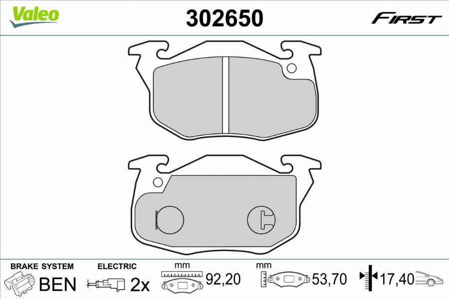 Valeo 302650 - Kit de plaquettes de frein, frein à disque cwaw.fr