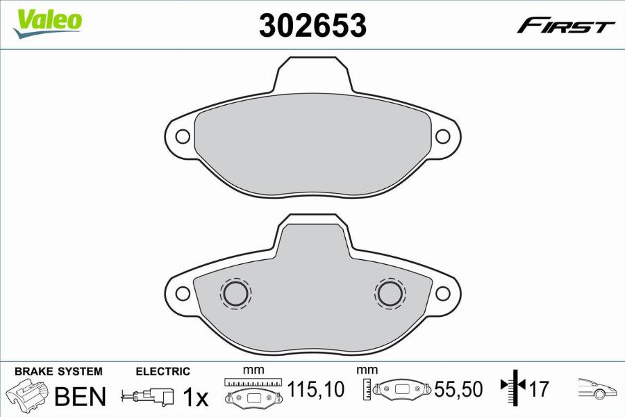 Valeo 302653 - Kit de plaquettes de frein, frein à disque cwaw.fr