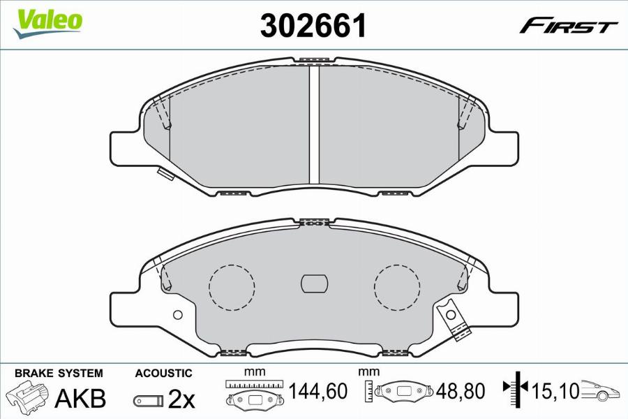 Valeo 302661 - Kit de plaquettes de frein, frein à disque cwaw.fr