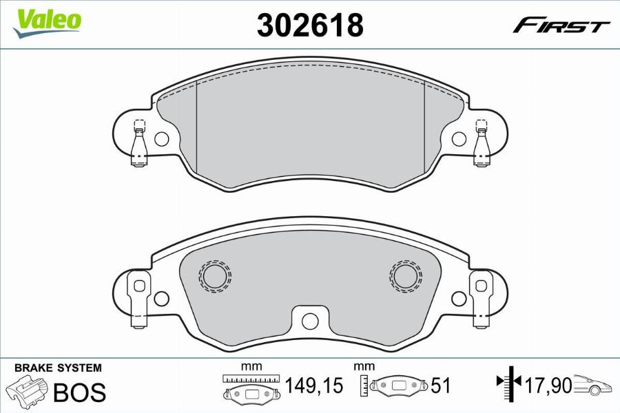 Valeo 302618 - Kit de plaquettes de frein, frein à disque cwaw.fr