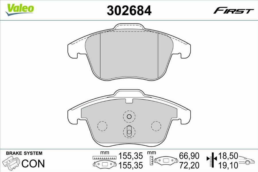 Valeo 302684 - Kit de plaquettes de frein, frein à disque cwaw.fr