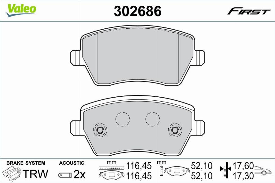 Valeo 302686 - Kit de plaquettes de frein, frein à disque cwaw.fr