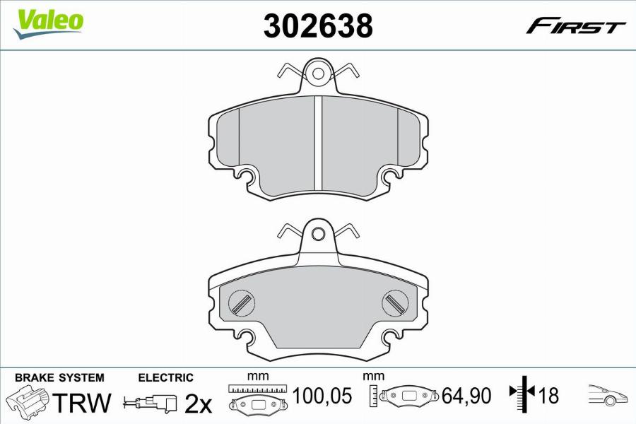 Valeo 302638 - Kit de plaquettes de frein, frein à disque cwaw.fr