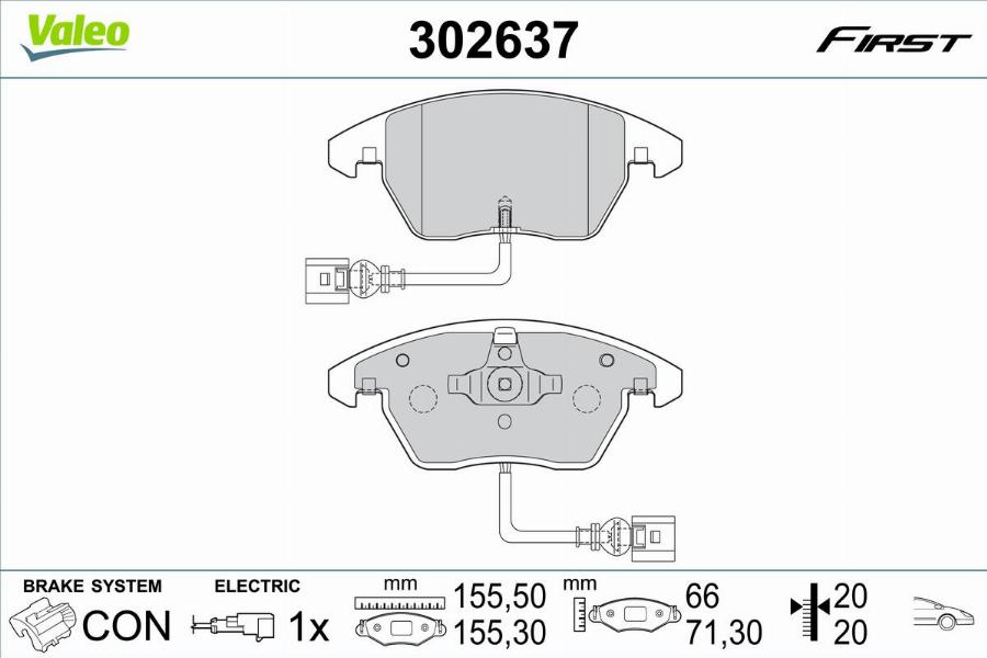 Valeo 302637 - Kit de plaquettes de frein, frein à disque cwaw.fr