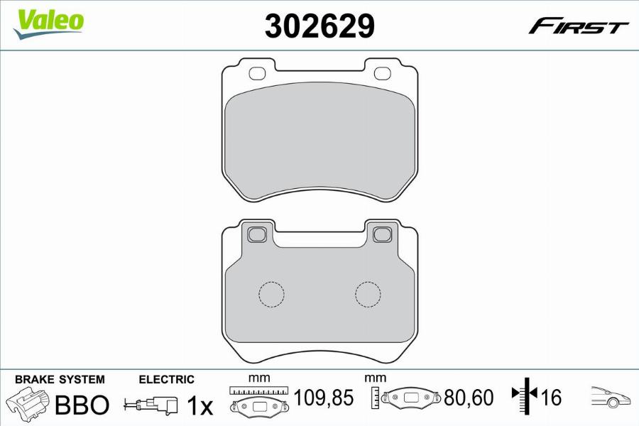 Valeo 302629 - Kit de plaquettes de frein, frein à disque cwaw.fr