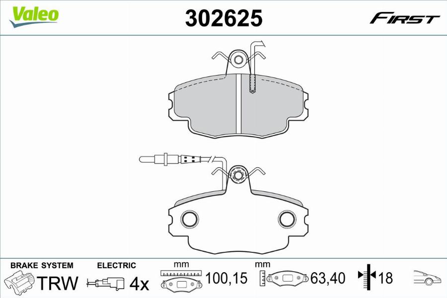 Valeo 302625 - Kit de plaquettes de frein, frein à disque cwaw.fr