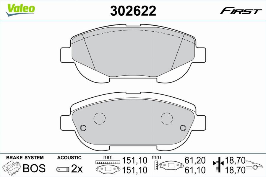 Valeo 302622 - Kit de plaquettes de frein, frein à disque cwaw.fr