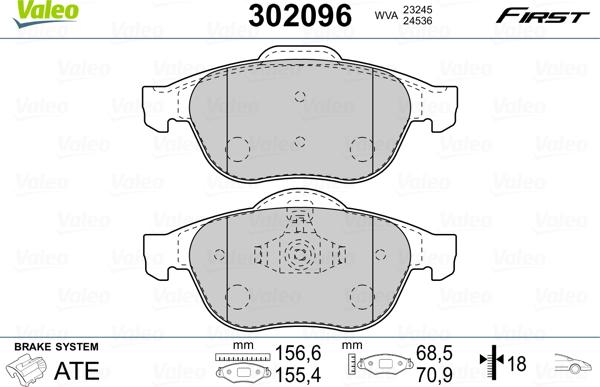 Valeo 302096 - Kit de plaquettes de frein, frein à disque cwaw.fr