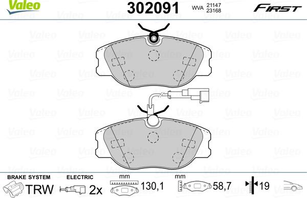 Valeo 302091 - Kit de plaquettes de frein, frein à disque cwaw.fr