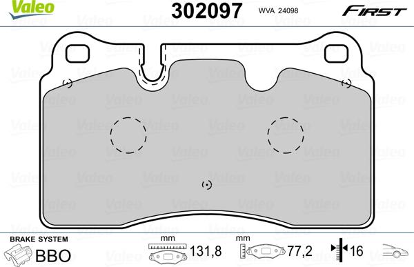 Valeo 302097 - Kit de plaquettes de frein, frein à disque cwaw.fr