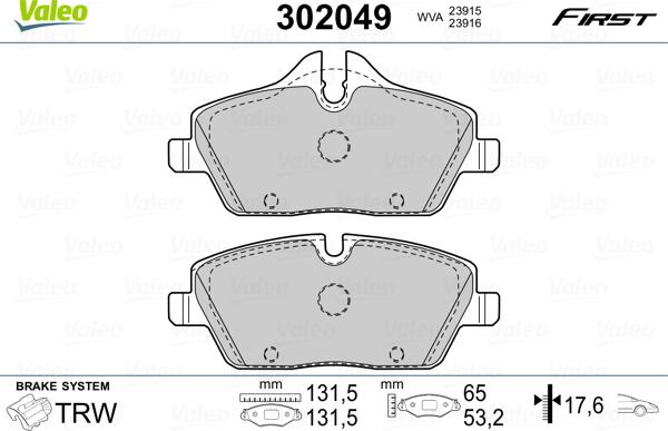 Valeo 302049 - Kit de plaquettes de frein, frein à disque cwaw.fr