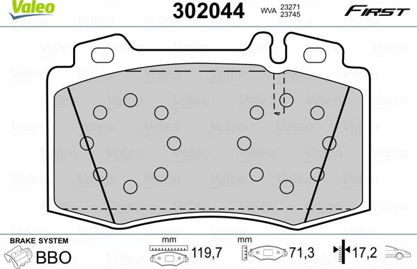 Valeo 302044 - Kit de plaquettes de frein, frein à disque cwaw.fr