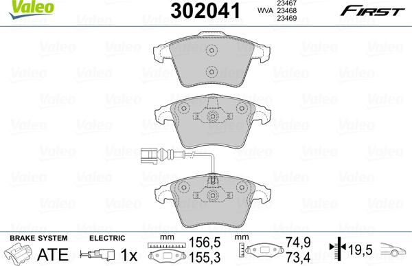 Valeo 302041 - Kit de plaquettes de frein, frein à disque cwaw.fr